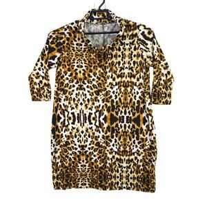 Womens Cocos CloZet Leopard Print Turtleneck Dress 3/4 Sleeve Polyester Size 1X